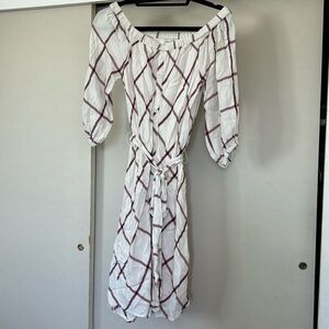 SPLENDID 🤍 Off The Shoulder Button-Up Tie Print Midi Dress